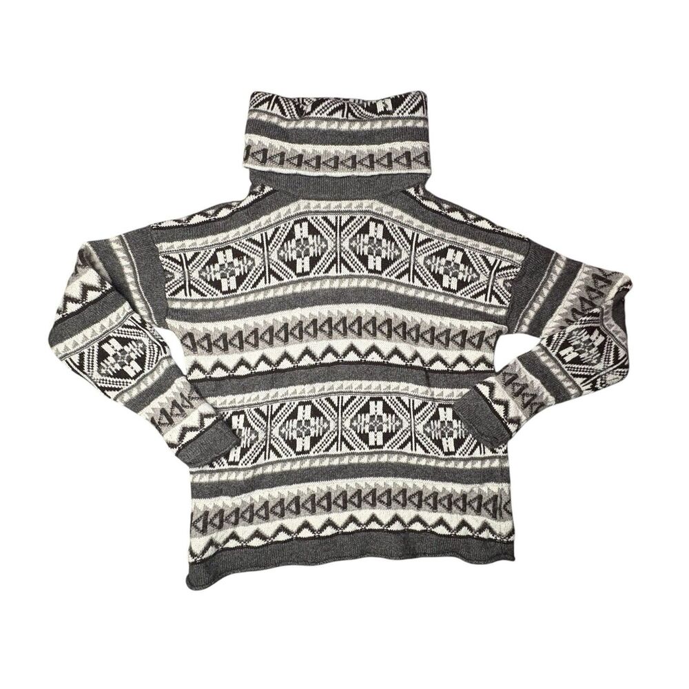 Lauren Active Ralph Lauren Women Fair Isle Cowl Neck Sweater Gray XS Cozy Nordic